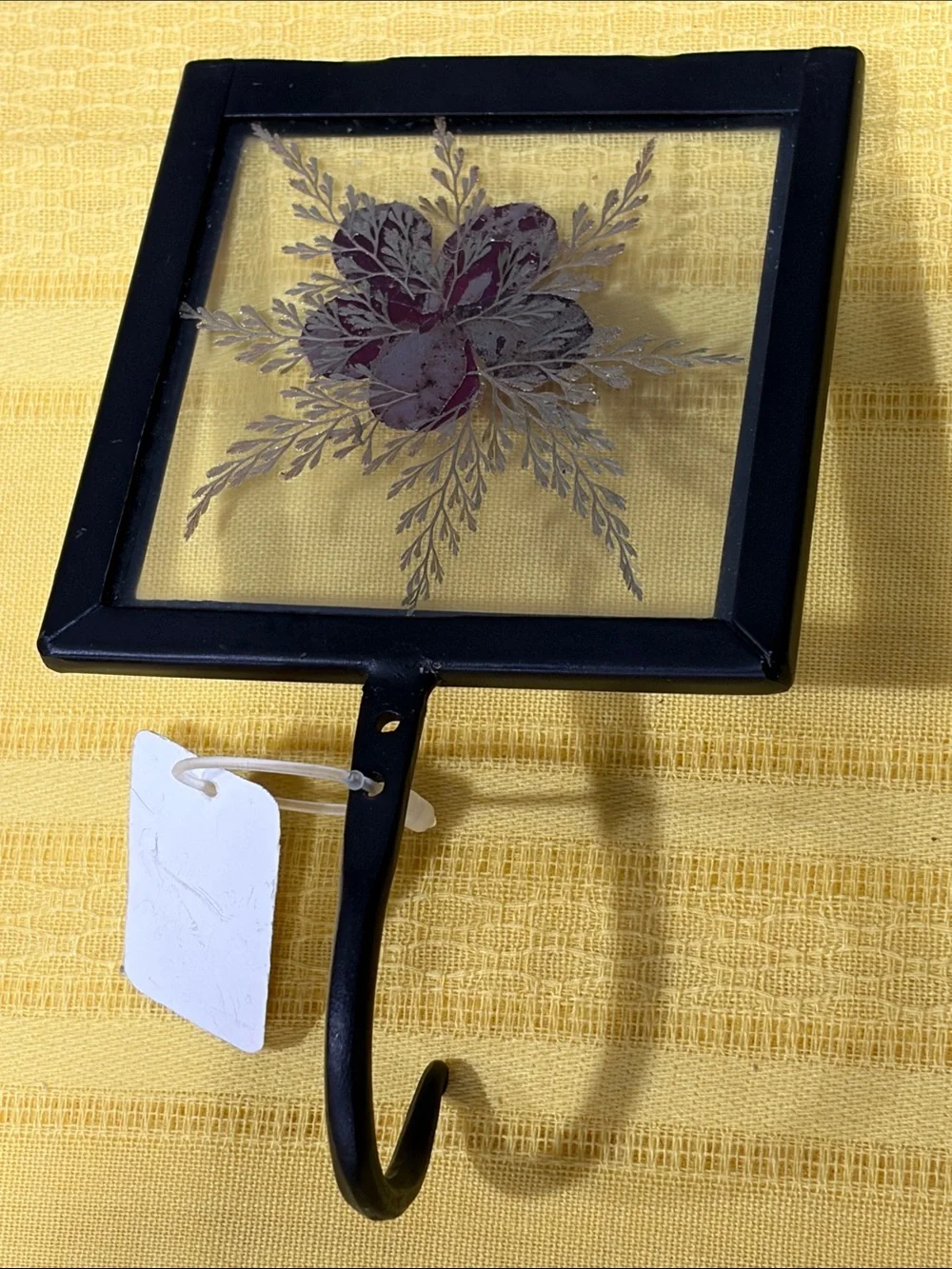 Pier 1 Deadstock Black Wall Hook with Deep Red Floral Inset